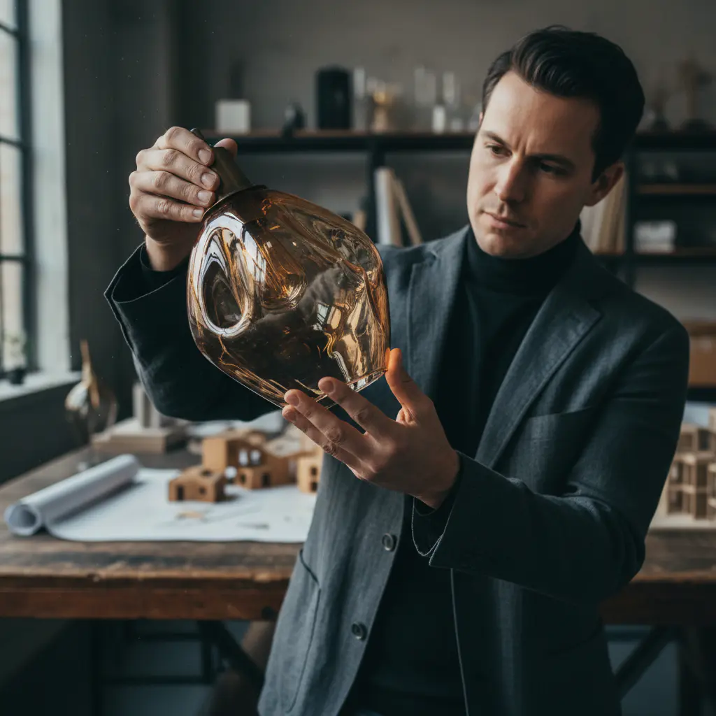 Designer holding a glass pendant light